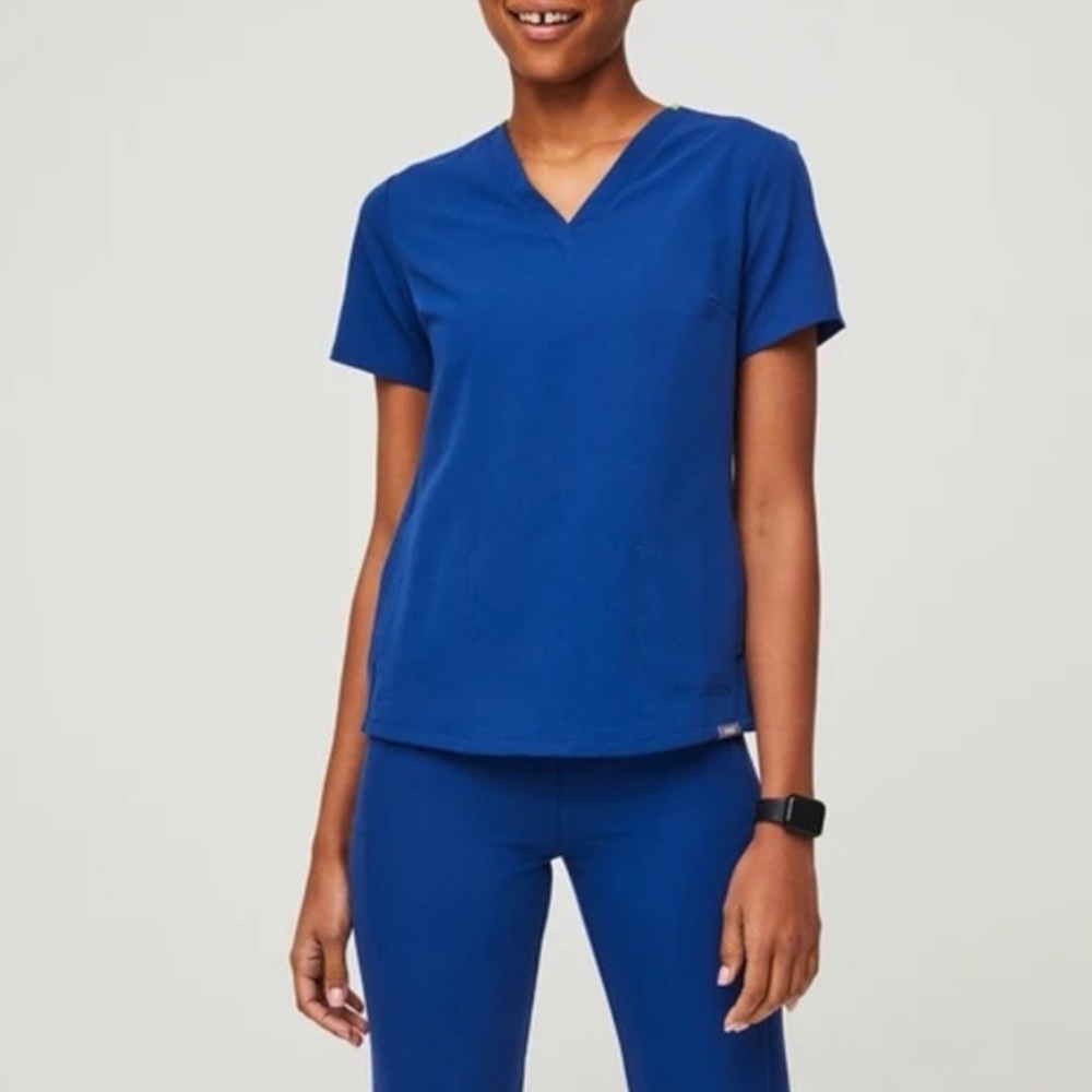 Figs Blue Fitted Short Sleeve Tee